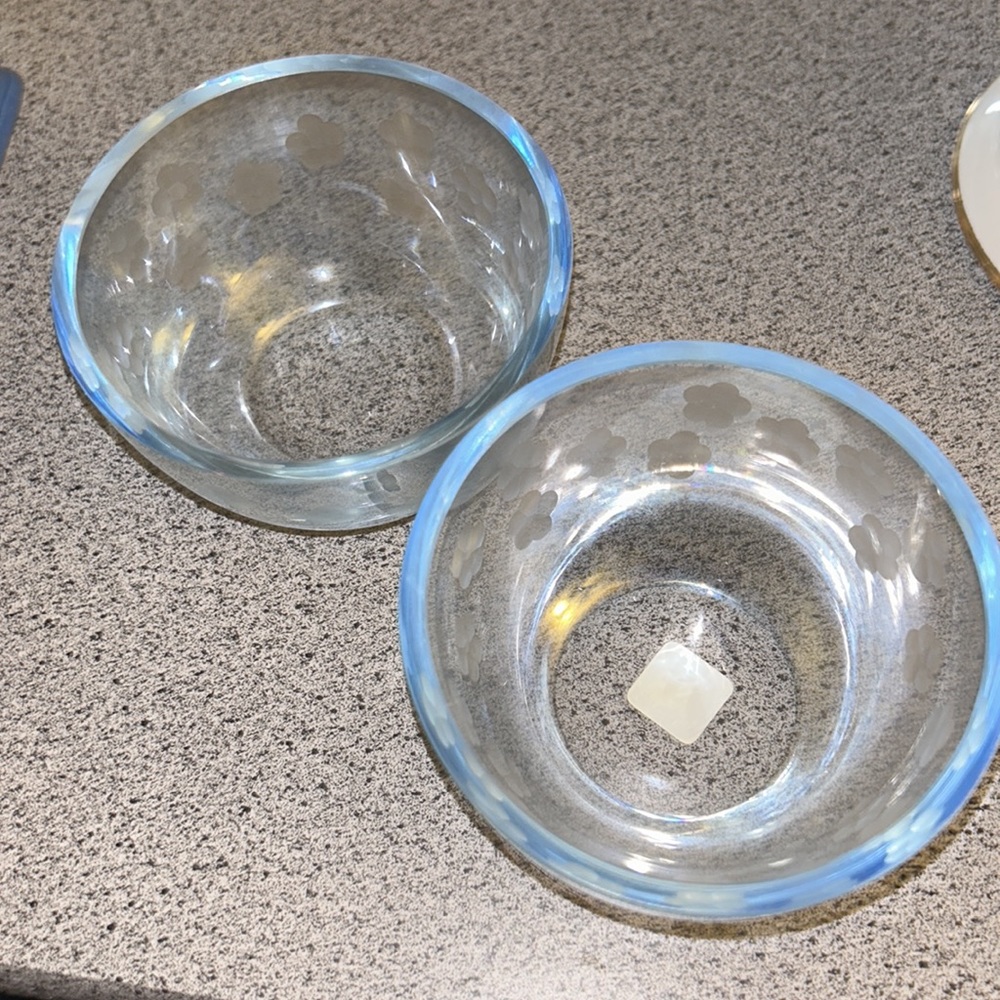 RARE! Partylite Thick Heavy Etched Floral Glass Votive Trinket Dishes set of 2 - Picture 3 of 6